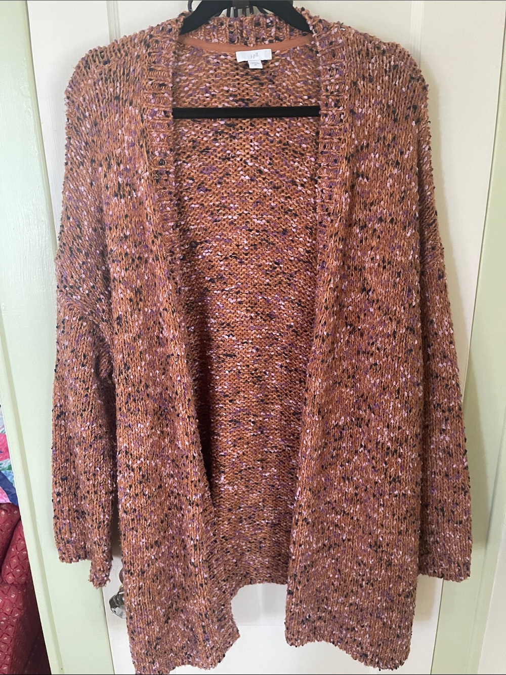 J. Jill Open-Front Chunky Cardigan in Rust Multi